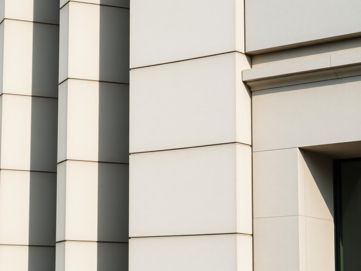 Detail of an institutional facade with deep reveals and fine shadow lines